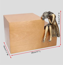 Modern ashes casket Unique Memorial Cremation Urn Artistic Sculpture urn GRIEF (Bronze Plated/Light Walnut)