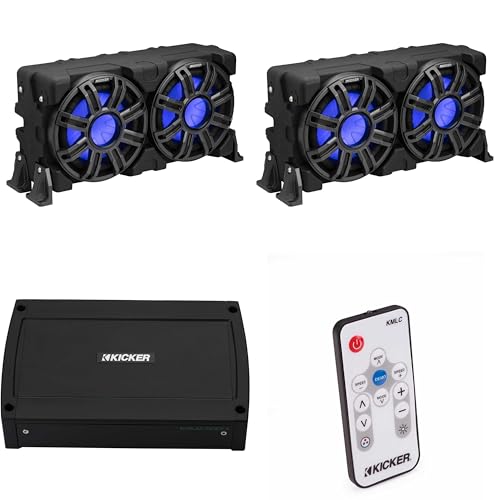 KICKER 10-Inch Loaded Marine Sub Enclosure with Passive Radiator & 48KXMA5004 Amp Bundle