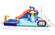 Inflatable Backyard Play Center with Long Slide, Splash Pool, Climbing Wall, Basketball Hoop, Soccer Goal, Cannon, Rocket Sprayer, Jumping Area, Outdoor Bounce House for Kids Family Lawn Garden