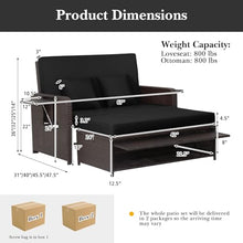 Tangkula Patio Rattan Daybed with 4-Level Adjustable Backrest, Outdoor PE Wicker Loveseat with Storage Ottoman & Folding Side Tray, Double Sunbed Lounger for Balcony, Backyard & Poolside, Black