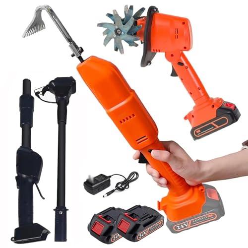 Electric Small Rotavator, Cordless Electric Garden Tiller, with Mini Digging Hoe & Telescopic Pole, 10cm Tilling Width, 10cm Working Depth, for Soil Preparation, Weeding