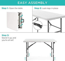 4ft Folding Table - Foldable Heavy Duty Plastic Table for Indoor & Outdoor Parties, Picnic, Camping, Wedding, BBQ Catering, Garden Dining - Fold-in-Half Portable Utility Table - White - 4ft