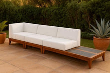 Meridian Furniture 389White-S128 Rio Collection Modern | Contemporary Outdoor Patio Off White Resilient Water Resisting Fabric Modular Sofa with Durable Acacia Wood Frame