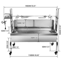 OUKIDR Stainless Steel Rotisserie Grill with Back Cover Guard, 176Lbs Capacity 25W Motor Small Pig Lamb Rotisserie Roaster, 48.7 Inch BBQ Charcoal Rotisserie Grill for Camping Outdoor