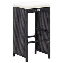 7 Piece Poly Rattan Outdoor Patio Bar Set with Cream Cushions, Black PE Wicker Bar Table and 6 Stools, Weather Resistant Dining Set for Garden, Balcony, Poolside Entertaining with Tempered Glass Top