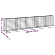 vidaXL Gabion Basket with Cover - Galvanized Iron Wire, Outdoor Cage, Retaining Wall, Privacy Screen, 196.9"x19.7"x39.4"