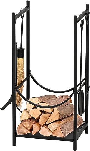 GenSDH Log Store Firewood Rack Wrought Iron Fire Wood Rack Outdoor Black 33 Inches