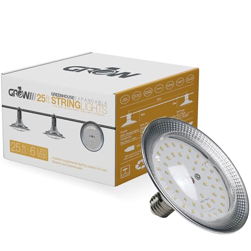 Grow1 Greenhouse Lights for Plants 100 Feet (48 Bulbs) IP 64 Rating Outdoor Grow Lights for Plants Waterproof, 6500K Spectrum Bulbs for Greenhouse Light