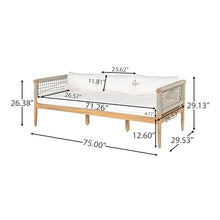 Christopher Knight Home Teres Acacia Wood Outdoor 3 Seater Sofa with Romovable Cushions, Wooden Patio Sofa Couch with Cushion, Comfy Garden Cloud Sofa Couch with Rope Woven Armrest, Beige+Light Teak