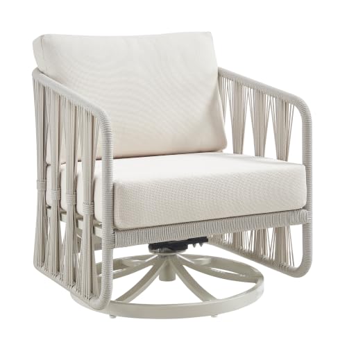 Breeze Cream Metal Outdoor Swivel Lounge chair with Pearl Cushions