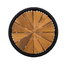 Merax 2 Pieces Round Outdoor Side Table Set, Bohemian Patio Side Tables with Acacia Wood Top and Black Handwoven Rope Base for Garden, Pool, Yard, Elegant Hourglass Design, No Assembly, 25.8" Height