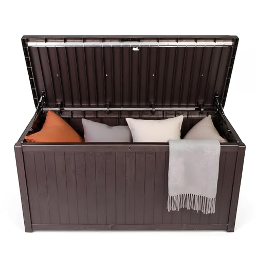 Large Lockable Waterproof Outdoor Storage Bench, Patio Storage Box Container for Furniture Cushions, Garden Pool Yard Tools Organization
