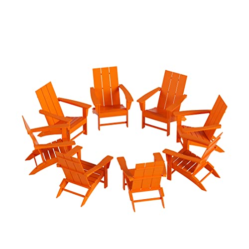 WestinTrends 8-Piece Modern Poly Folding Adirondack Chair Set Orange