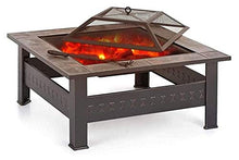 Fire Pits Outdoor Wood Burning Fire Pit with BBQ Grill Shelf,Outdoor Metal Brazier Square Table Firepit Garden Patio Heater with Waterproof Cover with Cover BBQ Cooking for Outside Camping Backyar