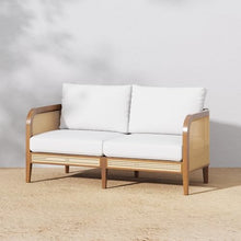 Nathan James Twila Bohemian Outdoor Loveseat Rattan Patio Sofa Light Acacia Wood/Linen White