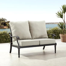 Oakland Living Black Aluminum Patio Deep Seating Outdoor Two Seater Loveseat with Light Grey Cushions