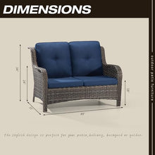 MeetLeisure Outdoor Patio Wicker Loveseat Sofa - 2-Seater Rattan Sofa for Outside Patio Garden with Deep Seating and Olefin Cushions(Mixed Grey/Blue)