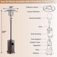 Brown Steel Propane Patio Heater 47,000 BTU – Portable Outdoor Gas Heater with Round Reflector & Stainless Steel Burner for Backyard, Restaurant, Bar, Deck, Poolside, Garden, Outdoor Events