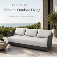 Outdoor Couch Elementi Capri Patio Sofa, 3 Seat Outdoor Furniture Sofa with Aluminum Rope Frame and Sunbrella Canvas Granite 5402 Cushions, Dark Gray, 88 x 29.9 x 25.6 in