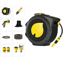 GLigeT Hose Pipe Holder Garden Hose Reel Wall Mounted, 30M/100Ft Auto Retractable Hosepipe Wall-Mounted Portable 180° Swivel Hose Box with Spray Nozzle and Hose Hose Pipe Hanger