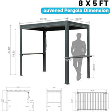 Louvered Grill Pergola with Adjustable Roof and Built-in Gutter, Metal Outdoor Shelter for Patio Backyard Deck