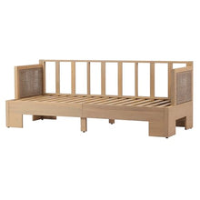 Outdoor Patio Sofa, 3-Seat Acacia Wood and All-Weather Wicker Modern Couch