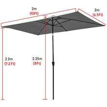 USZWBY Beige 8 Feet Rectangular Market Umbrella with Crank Handle & Tilt,Outdoor Shades Canopy Parasols for Garden,Patio Tables,Beach & Pool (Beige 2M×3M)