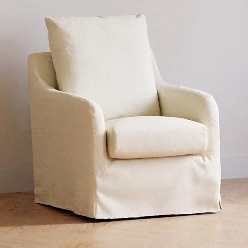 NAMESAKE Reese Slipcover Swivel Glider Ivory Eco-Linen