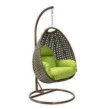 LeisureMod Wicker Rattan Hanging Egg Swing Chair with Stand & Cushion - Light Green Swing Chair for Indoor/Outdoor, Patio, Bedroom, Lounge Seat