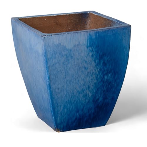 Emissary Home and Garden Square Stoneware Planter (Teal, 19" x 19" x 21") (Blue, 15" x 15" x 17")