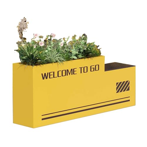 GVBNOTT Bench with Planter Box, Outdoor Industrial Styleraised Planter Bench with Garden Benchs Yellow Galvanized Sheet Planter Box for Porch, Patio, Garden and Backyard Garden Bench，L120*D30*H60