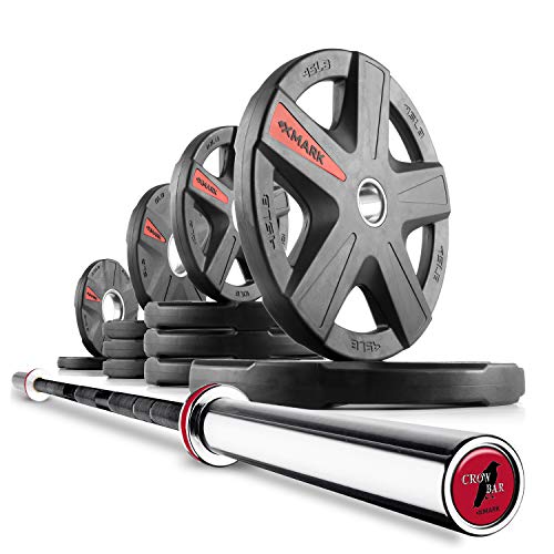 XMark Texas Star Olympic Barbell 155 lb Set with The Crowbar 7' Olympic Bar