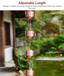 WhamtL Outdoor Decoration Rain Chain, 3-26ft Eaves Drainage Rain Chain Chime, Cascading Copper Rain Chains Waterfall Rain Catcher, Easy to Install(7m (23ft))