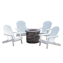 Great Deal Furniture Outdoor 5 Piece Acacia Wood & Lightweight Concrete Adirondack Chair Set with Fire Pit Grey & White