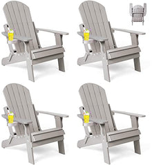 hOmeQomi Folding Adirondack Chairs Set of 4 All Weather Resistant with Cup Holder Grey