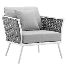 Afuera Living Outdoor Patio Chair Set, Powder-Coated Aluminum Frame, White and Gray Finish, All-Weather Cushions, Dense Foam Padding, Polyester Rope Back, Contemporary Style (Set of 2)