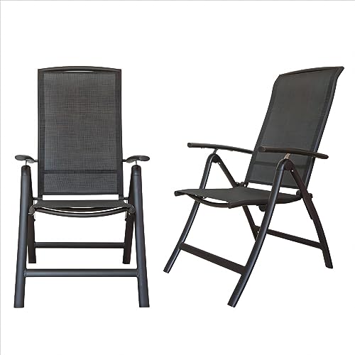 Seeheool Folding Patio Chairs Set of 2, Aluminium Frame Reclining Sling Lawn Chairs with Adjustable High Backrest, Patio Dining Chairs for Outdoor, Camping,Porch,Balcony(Textilene Fabric,2 Chairs)