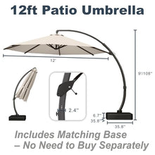 Patio Kingdom 12FT Cantilever Umbrella with Base Large Curvy Outdoor Aluminum Offset Umbrella w/ 360° Rotation, UV Resistant Canopy for Patio, Garden, Backyard, Beige