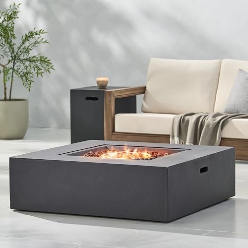 FammyLoft Propane Fire Pit Table 2-Pieces, 40 Inch Firepits for Outside, Square Gas Fire Pit for Outside Patio, Propane Fire Table with Tank Holder, 50000BTU, Dark Gray