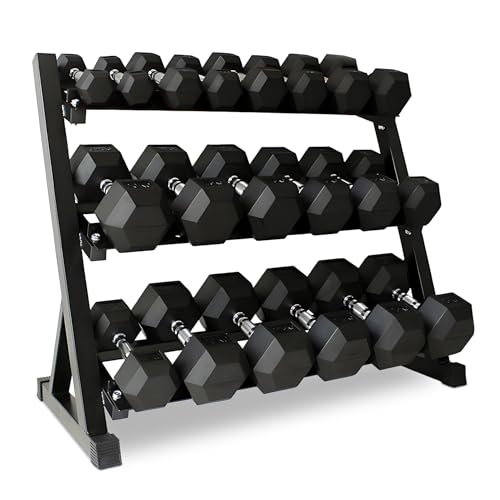 StrengthUSA Rubber Hex Dumbbell Set with Rack 450 lbs Black