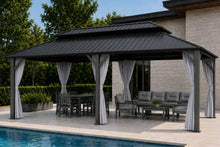 Patio Kingdom 12x20 FT Hardtop Gazebo, Extra Large Double Roof Galvanized Steel Outdoor Pavilion, Heavy Duty Metal Frame Pergola with Netting & Curtains for Backyard, Deck, Gray