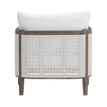Nathan James Twila Boho Rattan Chair, Outdoor Lounge Chair, Cushioned Patio Chairs with Rattan Arms, Solid Wood Frame, Linen White Set of 2