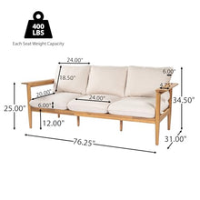 Christopher Knight Home Terassi Acacia Wood Outdoor 3 Seater Sofa, Solid Wood Patio Sofa with Removable Cushion, Comfy Lounge Sofa for Patio Furniture Set, Light Teak+Beige