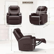 UOPYNE Brown Electric Power Lay Flat Recliner Chair, Infinite Position Overstuffed Wide Lift Reclining Sofa with Massage and Heat, Comfortable Living Room Lounge Seat for Seniors