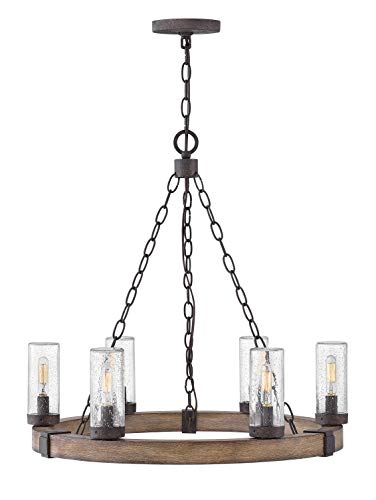 Hinkley Sawyer Small 6 Light 12V Outdoor Chandelier, Sequoia/Iron Rust