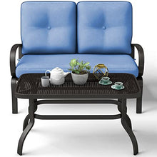 GGGUOJINN 2PC Patio Love Seat Coffee Table Furniture Set Bench W/Cushions Blue Loveseat Coffee Table