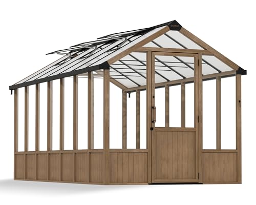 Palram - Canopia Natura 8' x 17' Polycarbonate Cedar Wood Greenhouse, Brown