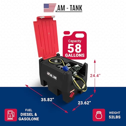 AM-TANK Portable Gas Fuel Tank, 58 Gal, Red/Black