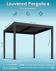 GREENVINES 10' x 10' Louvered Pergola | Outdoor Gazebo with Adjustable Top | Integrated Drainage System | Rustproof Hardtop Patio Roof | for Sun & Rain Shade | Deck Garden Backyard | Black
