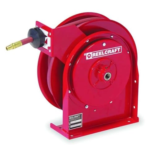 Spring Return Hose Reel, 3/8 in Hose Diameter, 25 ft Length, 300 psi Max. Pressure, Brass, Red - 1 Each